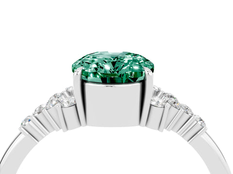 White gold Oval Cut Green Sapphire Ring with Side Stones and Four-Prong Setting_100