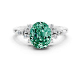 White gold Oval Cut Green Sapphire Ring with Side Stones and Four-Prong Setting_96