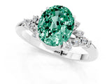 White gold Oval Cut Green Sapphire Ring with Side Stones and Four-Prong Setting_97