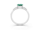 White gold Oval Cut Green Sapphire Ring with Side Stones and Four-Prong Setting_99