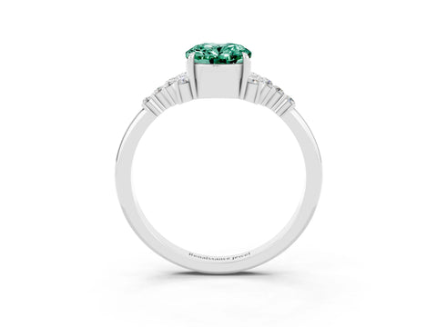 White gold Oval Cut Green Sapphire Ring with Side Stones and Four-Prong Setting_99