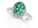 White gold Oval Cut Green Sapphire Scalloped Halo Engagement Ring with Round Shared Prong Band_13