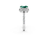 White gold Oval Cut Green Sapphire Scalloped Halo Engagement Ring with Round Shared Prong Band_14