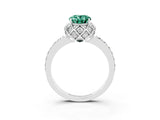 White gold Oval Cut Green Sapphire Scalloped Halo Engagement Ring with Round Shared Prong Band_15