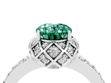 White gold Oval Cut Green Sapphire Scalloped Halo Engagement Ring with Round Shared Prong Band_16