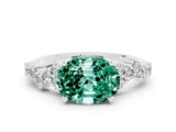 White gold Oval Cut Green Sapphire Scattered Round Accent Ring with Prong Setting_24