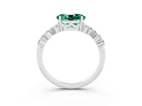 White gold Oval Cut Green Sapphire Scattered Round Accent Ring with Prong Setting_27