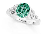 White gold Oval Cut Green Sapphire Solitaire Celtic Knot Ring with Four-Prong Setting_13