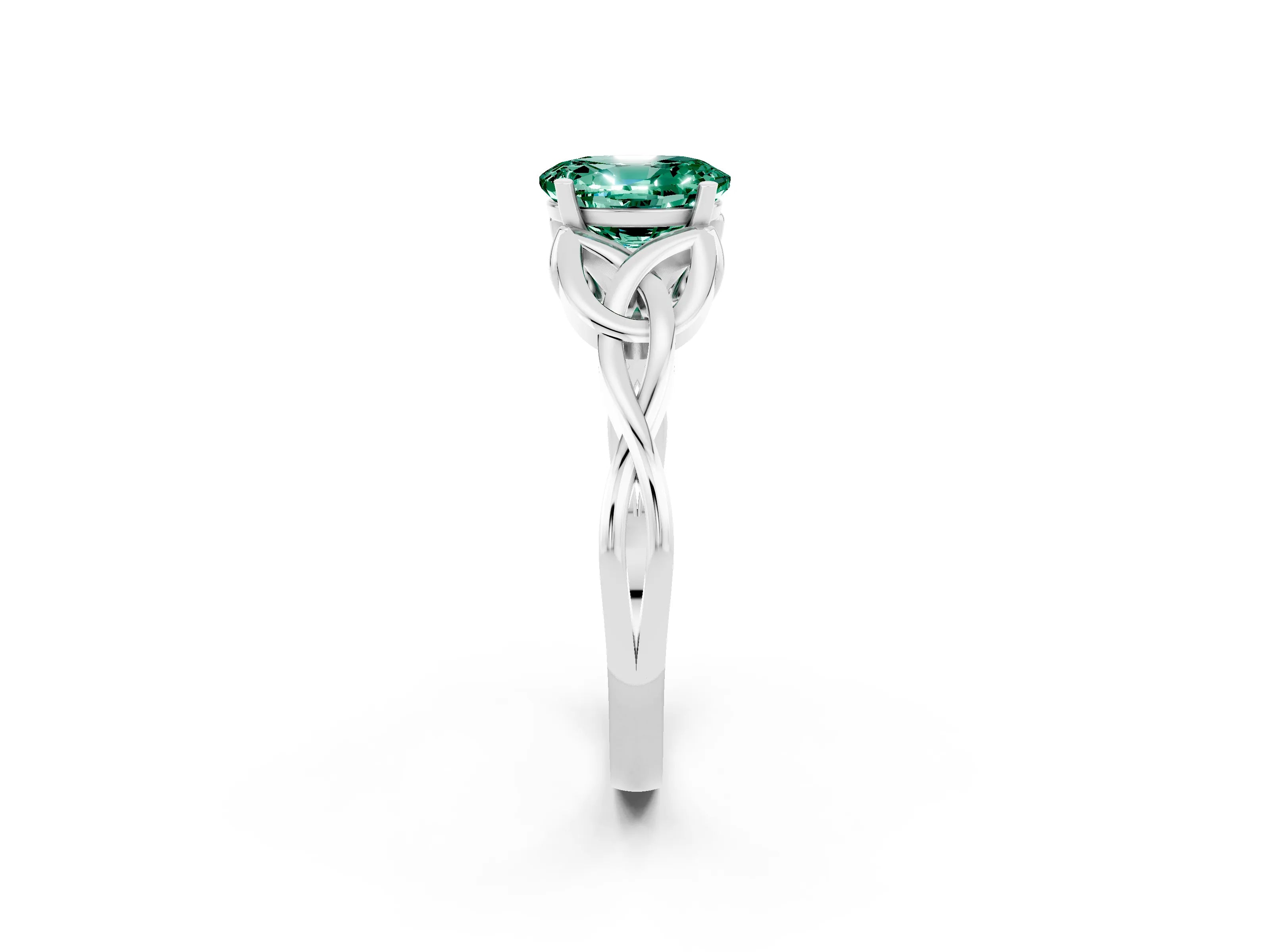 White gold Oval Cut Green Sapphire Solitaire Celtic Knot Ring with Four-Prong Setting_14