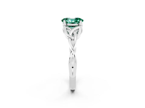 White gold Oval Cut Green Sapphire Solitaire Celtic Knot Ring with Four-Prong Setting_14