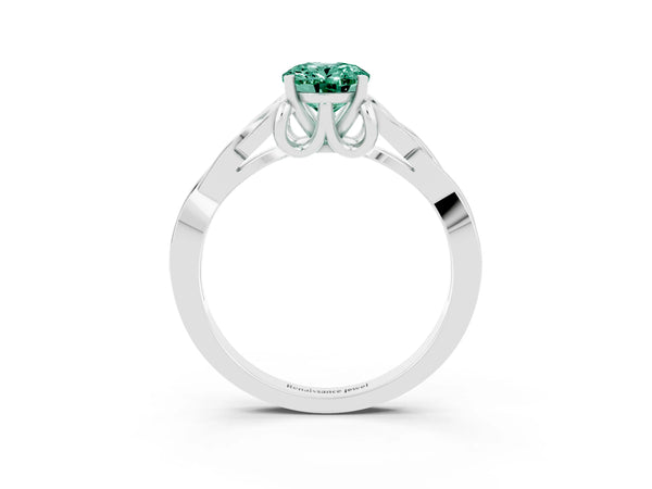 White gold Oval Cut Green Sapphire Solitaire Celtic Knot Ring with Four-Prong Setting