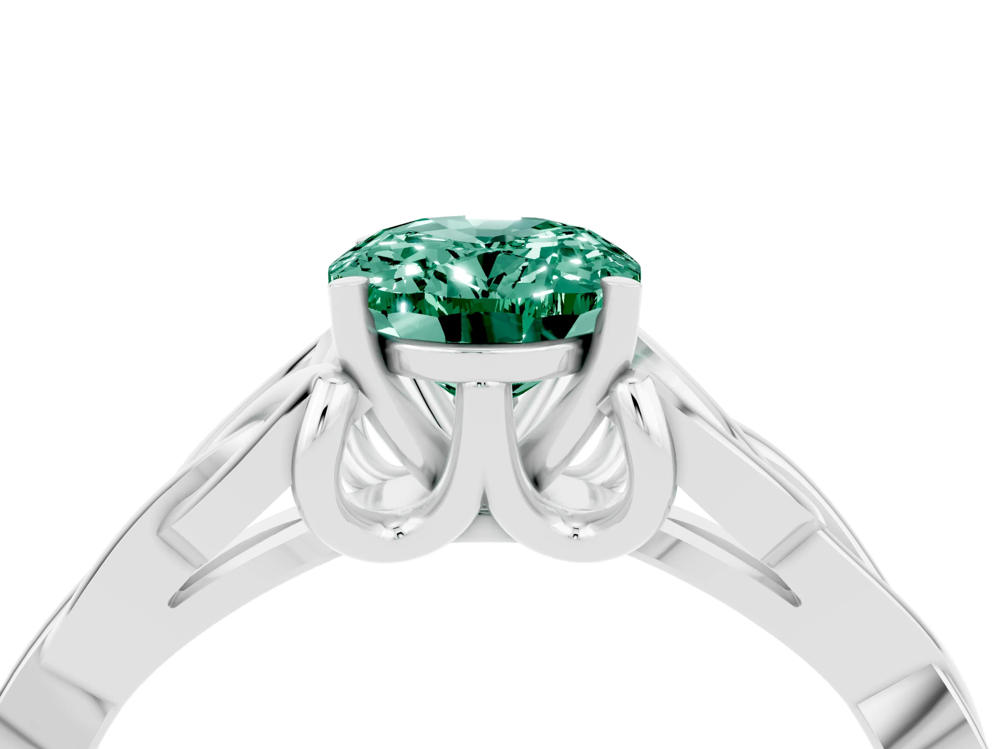 White gold Oval Cut Green Sapphire Solitaire Celtic Knot Ring with Four-Prong Setting_16
