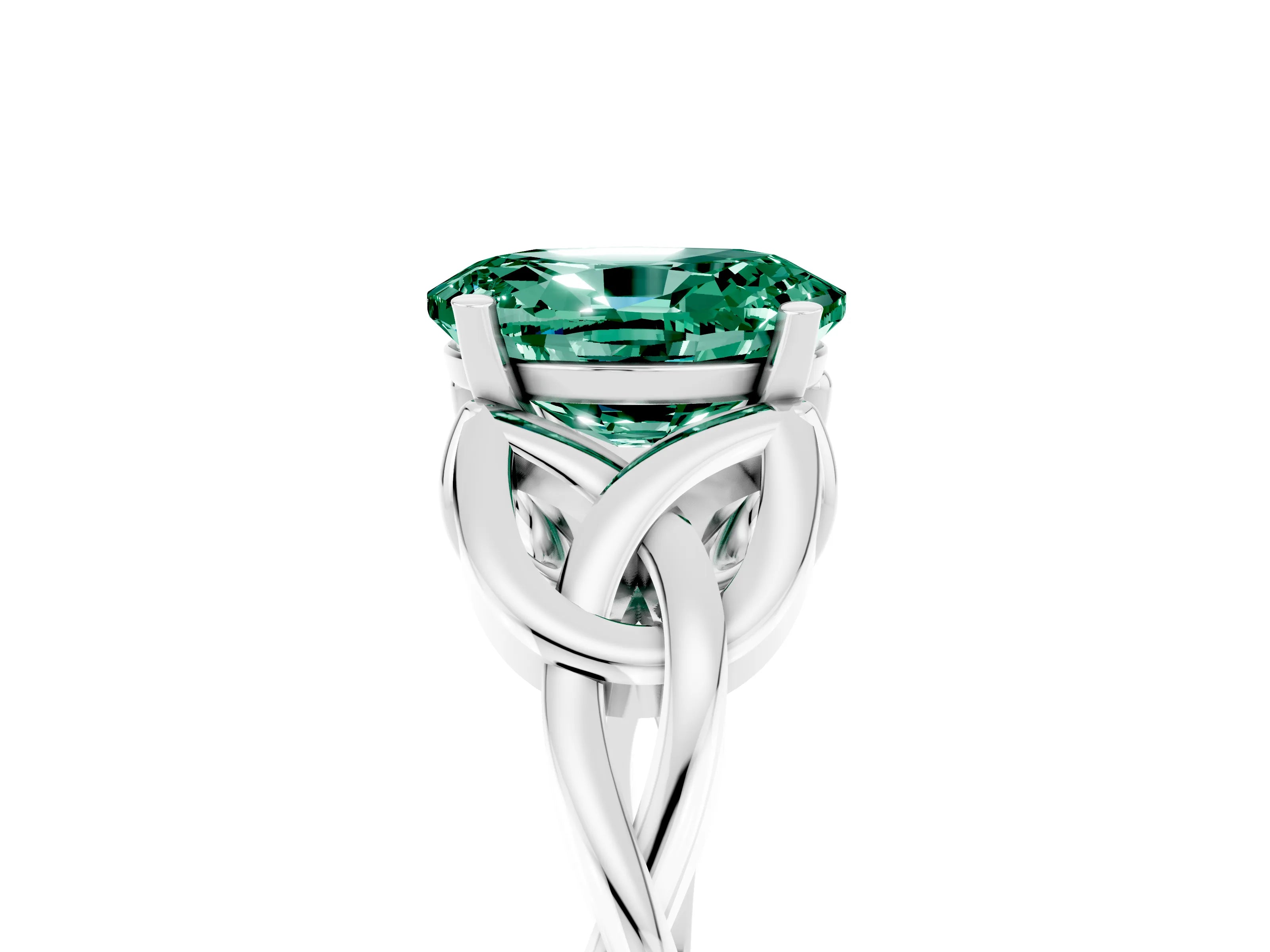 White gold Oval Cut Green Sapphire Solitaire Celtic Knot Ring with Four-Prong Setting_17