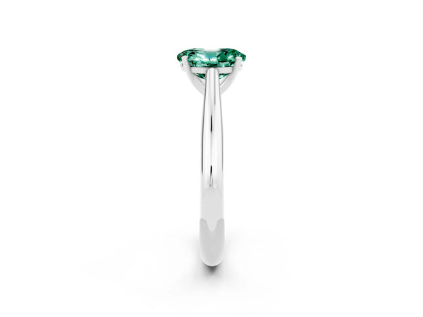Silver Oval Cut Green Sapphire Solitaire Engagement Ring with Cathedral Setting and Four-Prong Mount
