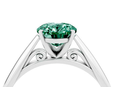 White gold Oval Cut Green Sapphire Solitaire Engagement Ring with Cathedral Setting and Four-Prong Mount_16