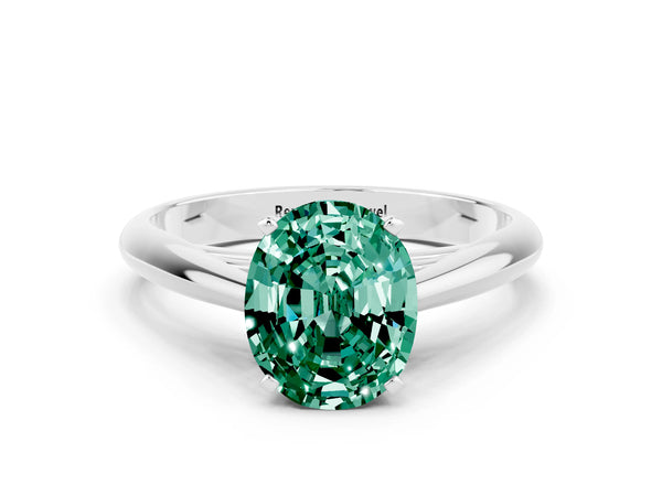 White gold Oval Cut Green Sapphire Solitaire Engagement Ring with Cathedral Setting and Four-Prong Mount