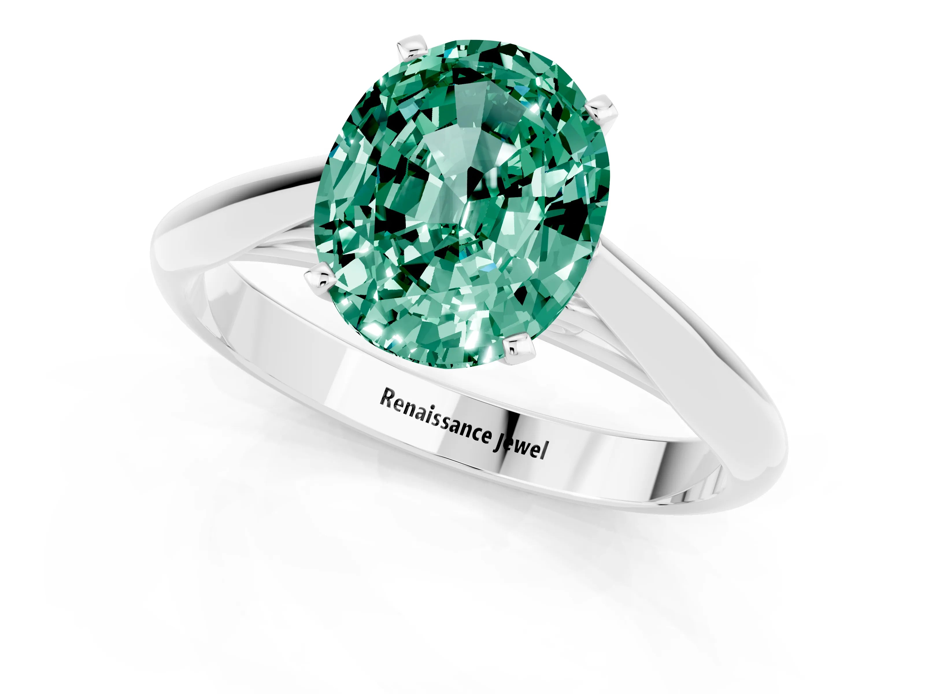White gold Oval Cut Green Sapphire Solitaire Engagement Ring with Cathedral Setting and Four-Prong Mount_25