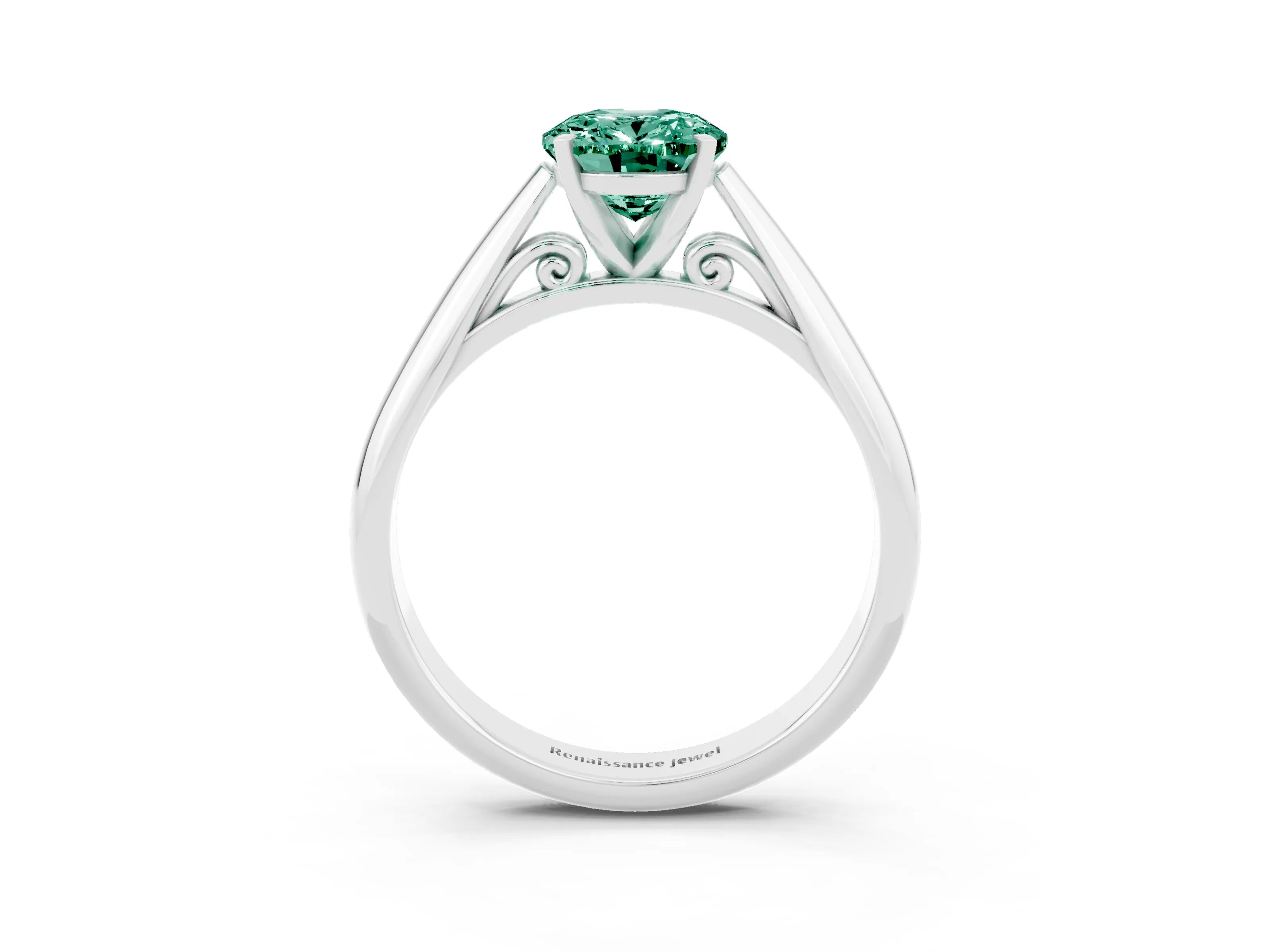 White gold Oval Cut Green Sapphire Solitaire Engagement Ring with Cathedral Setting and Four-Prong Mount_27