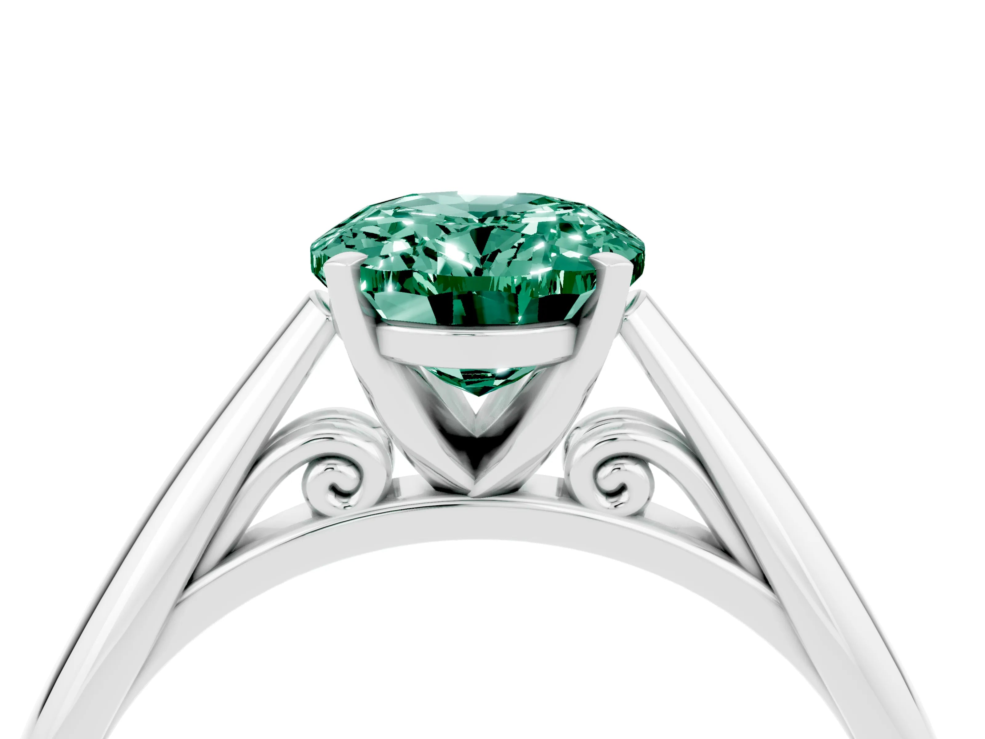 White gold Oval Cut Green Sapphire Solitaire Engagement Ring with Cathedral Setting and Four-Prong Mount_28