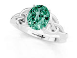 White gold Oval Cut Green Sapphire Solitaire Engagement Ring with Celtic Knot Band and Four-Prong Setting_1