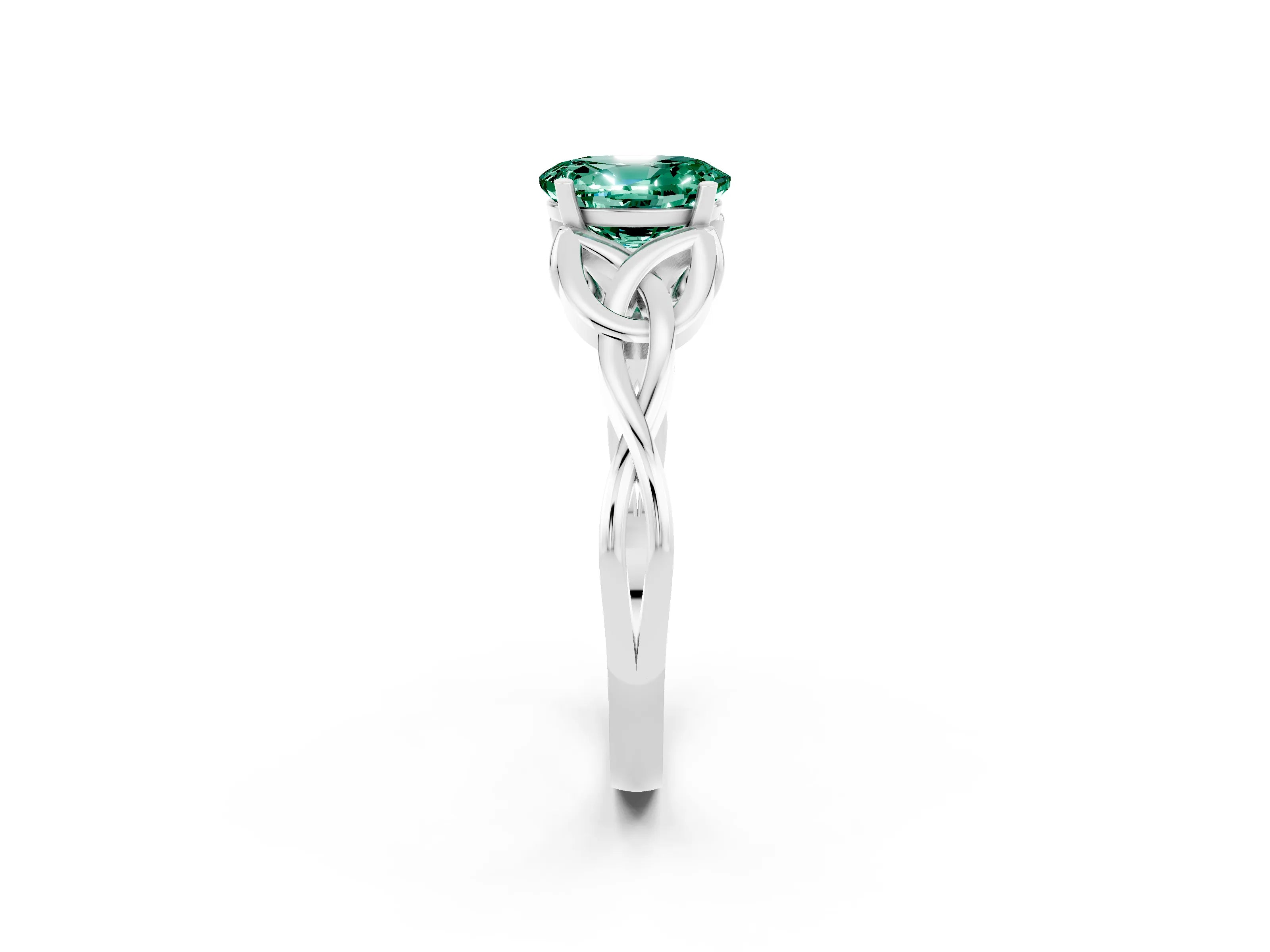 White gold Oval Cut Green Sapphire Solitaire Engagement Ring with Celtic Knot Band and Four-Prong Setting_2
