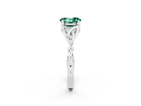 White gold Oval Cut Green Sapphire Solitaire Engagement Ring with Celtic Knot Band and Four-Prong Setting_2