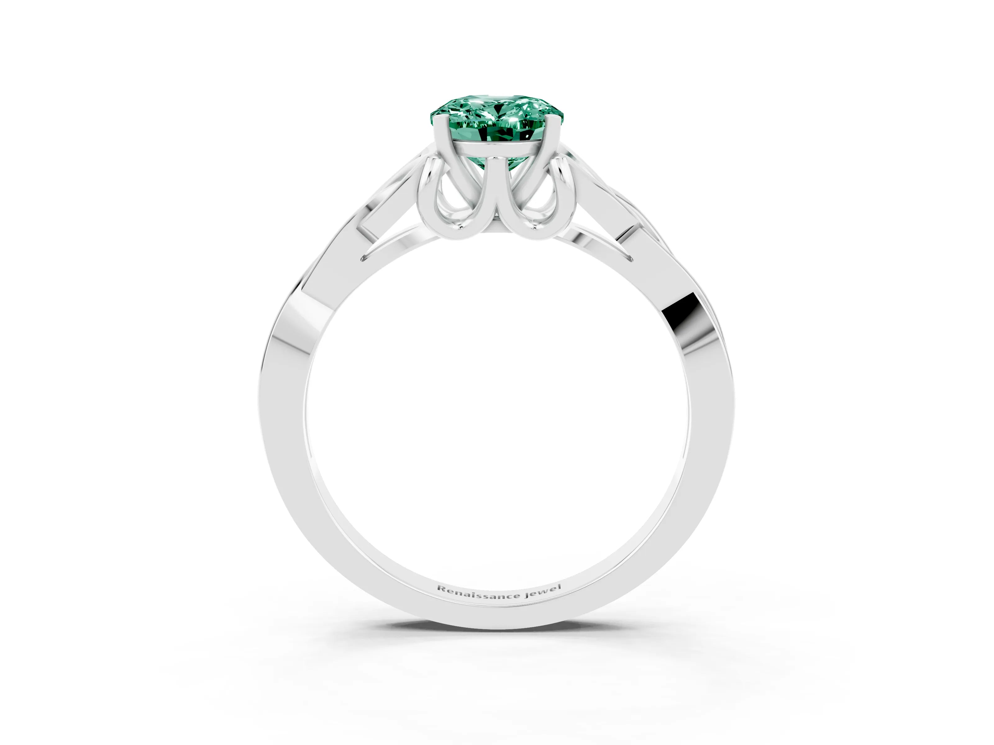 White gold Oval Cut Green Sapphire Solitaire Engagement Ring with Celtic Knot Band and Four-Prong Setting_3