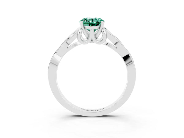 Platinum Oval Cut Green Sapphire Solitaire Engagement Ring with Celtic Knot Band and Four-Prong Setting