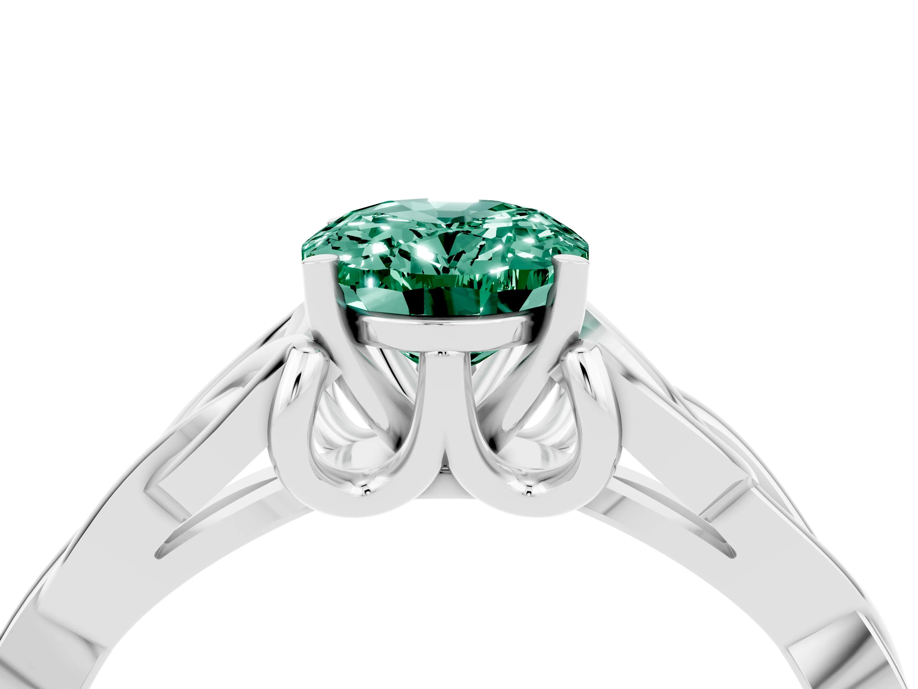 White gold Oval Cut Green Sapphire Solitaire Engagement Ring with Celtic Knot Band and Four-Prong Setting_4