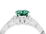 White gold Oval Cut Green Sapphire Solitaire Engagement Ring with Celtic Knot Band and Four-Prong Setting_4