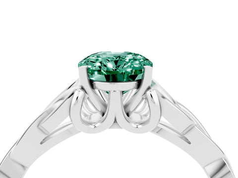 White gold Oval Cut Green Sapphire Solitaire Engagement Ring with Celtic Knot Band and Four-Prong Setting_4