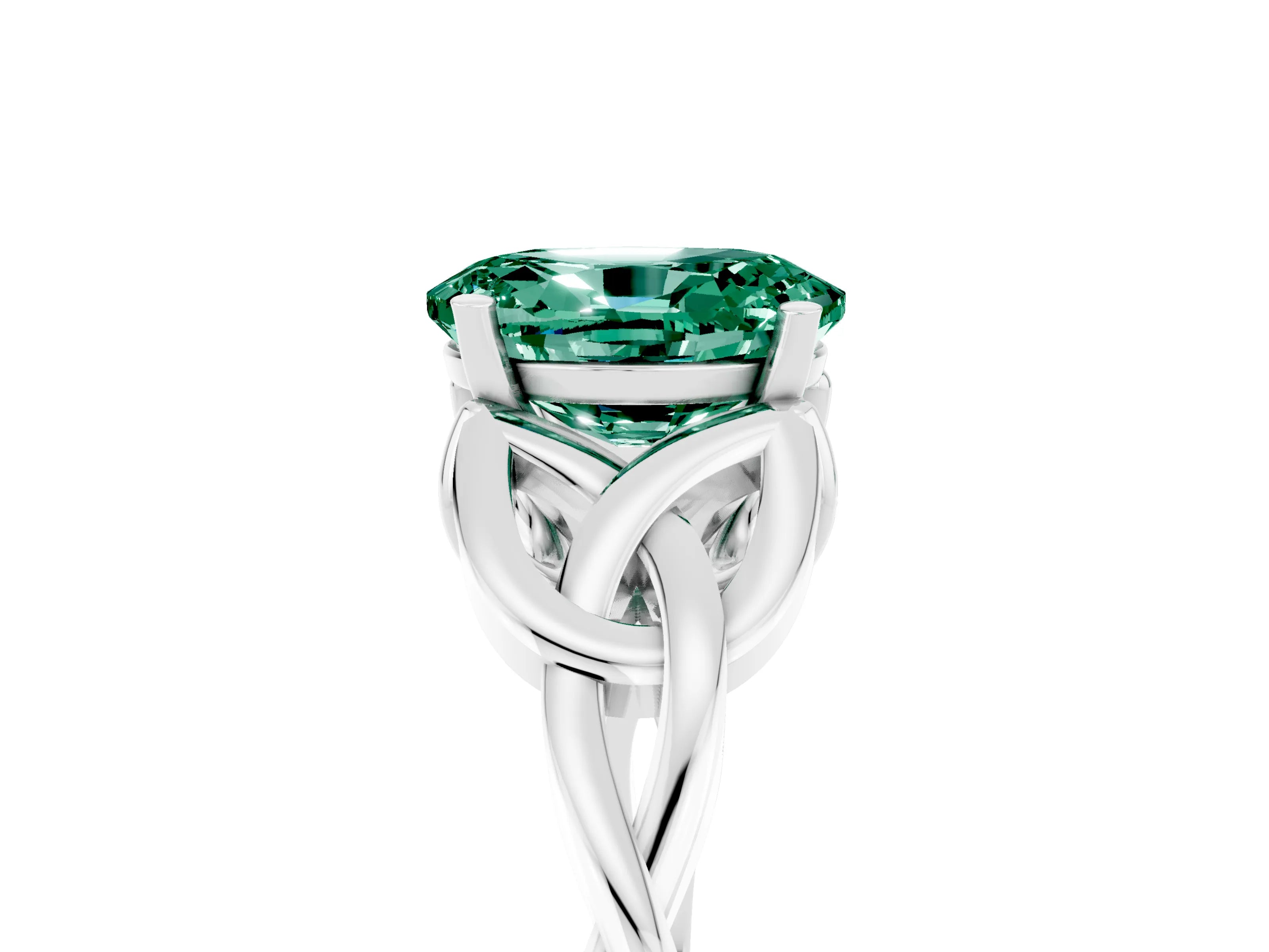 White gold Oval Cut Green Sapphire Solitaire Engagement Ring with Celtic Knot Band and Four-Prong Setting_5