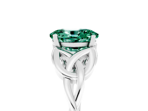White gold Oval Cut Green Sapphire Solitaire Engagement Ring with Celtic Knot Band and Four-Prong Setting_5