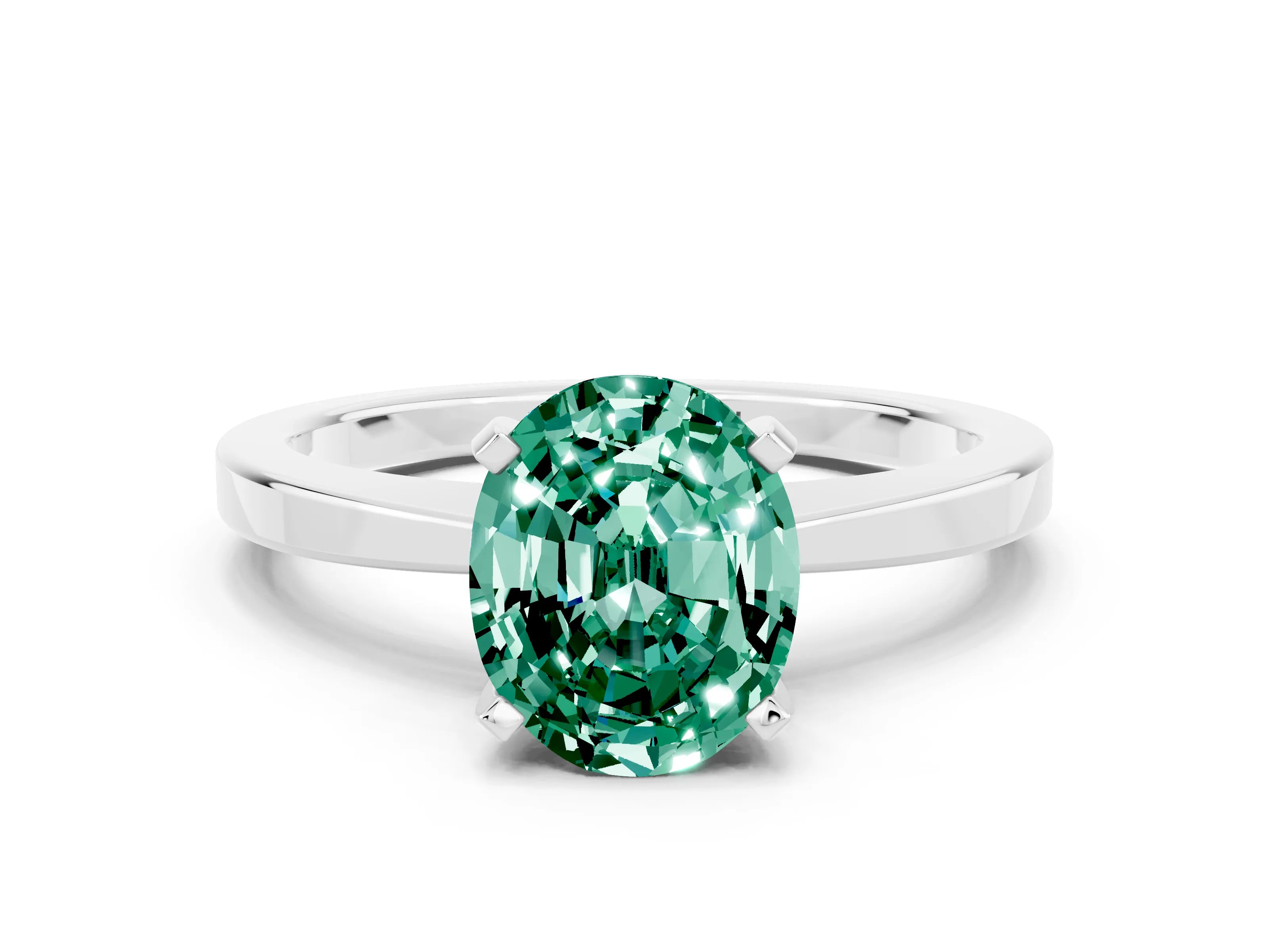 White gold Oval Cut Green Sapphire Solitaire Engagement Ring with Classic Band and Four-Prong Setting_24