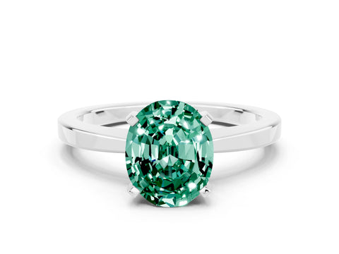 White gold Oval Cut Green Sapphire Solitaire Engagement Ring with Classic Band and Four-Prong Setting_24