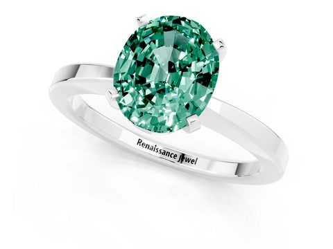 White gold Oval Cut Green Sapphire Solitaire Engagement Ring with Classic Band and Four-Prong Setting_25