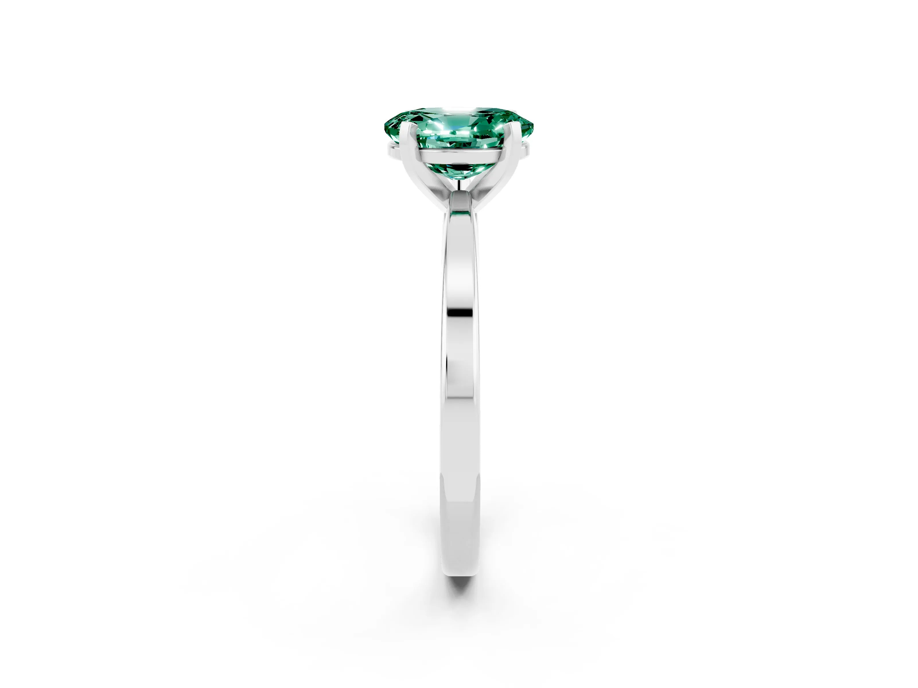 White gold Oval Cut Green Sapphire Solitaire Engagement Ring with Classic Band and Four-Prong Setting_26