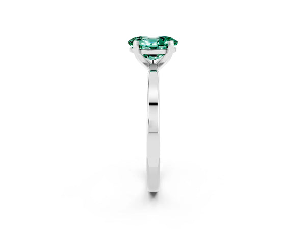 Platinum Oval Cut Green Sapphire Solitaire Engagement Ring with Classic Band and Four-Prong Setting