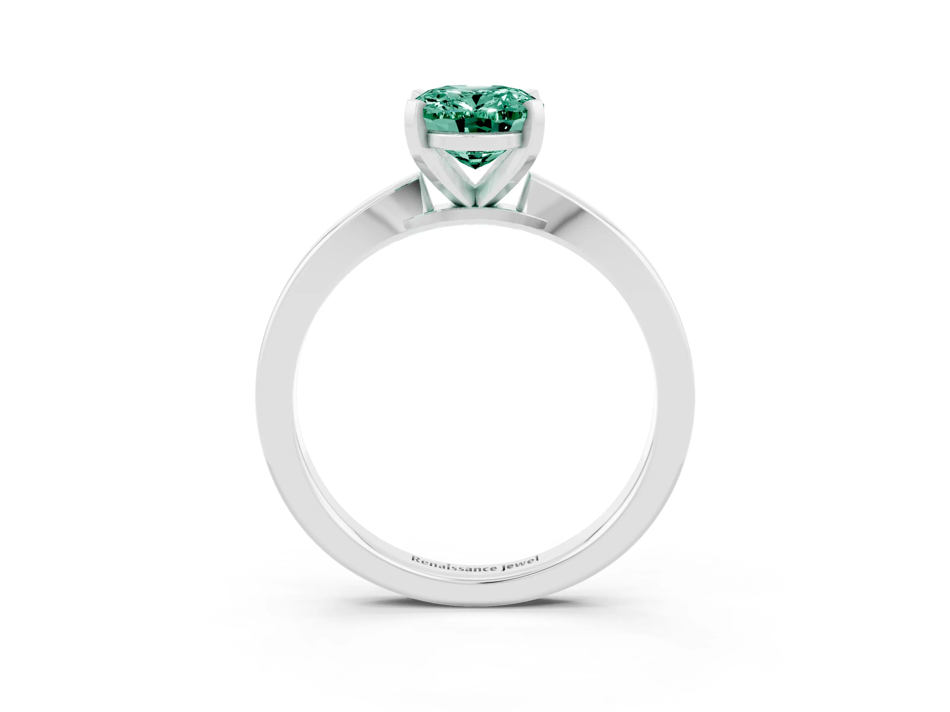White gold Oval Cut Green Sapphire Solitaire Engagement Ring with Classic Band and Four-Prong Setting_27