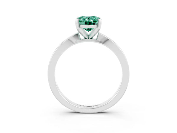 Platinum Oval Cut Green Sapphire Solitaire Engagement Ring with Classic Band and Four-Prong Setting