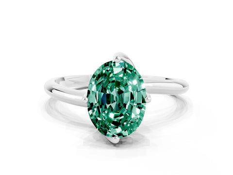 White gold Oval Cut Green Sapphire Solitaire Engagement Ring with Four-Prong Setting and Classic Band_12