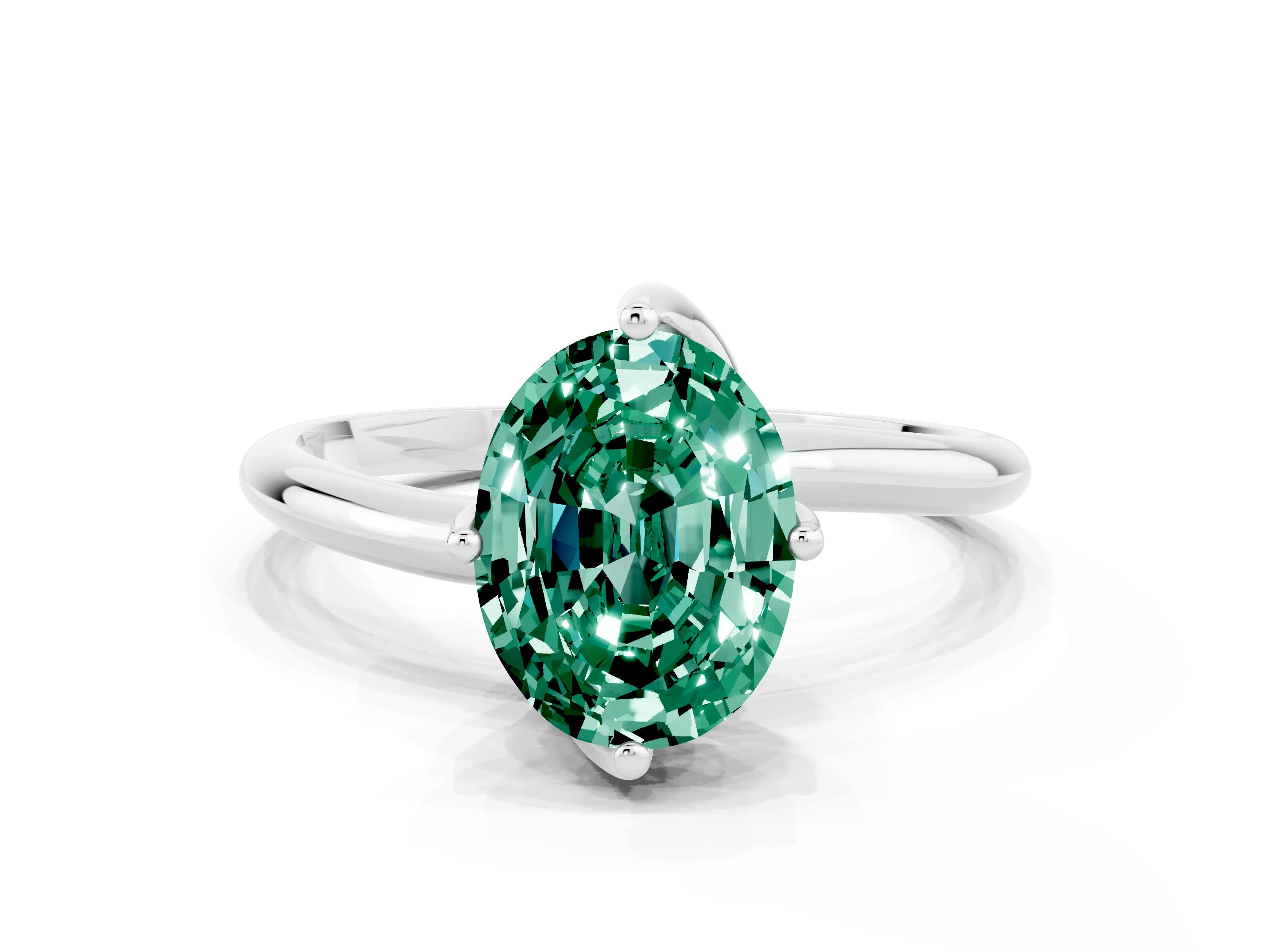 White gold Oval Cut Green Sapphire Solitaire Engagement Ring with Four-Prong Setting and Classic Band_12