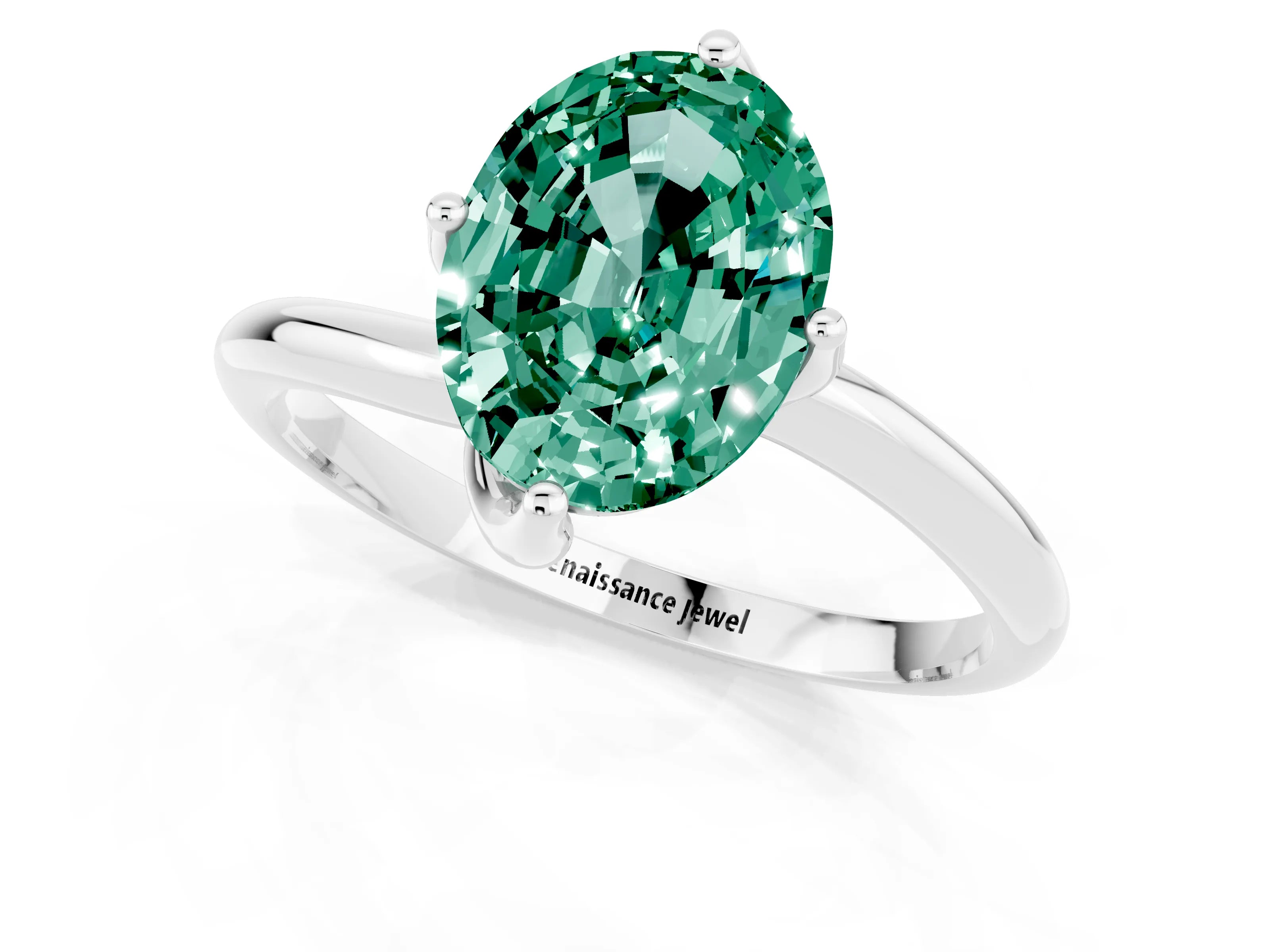 White gold Oval Cut Green Sapphire Solitaire Engagement Ring with Four-Prong Setting and Classic Band_13
