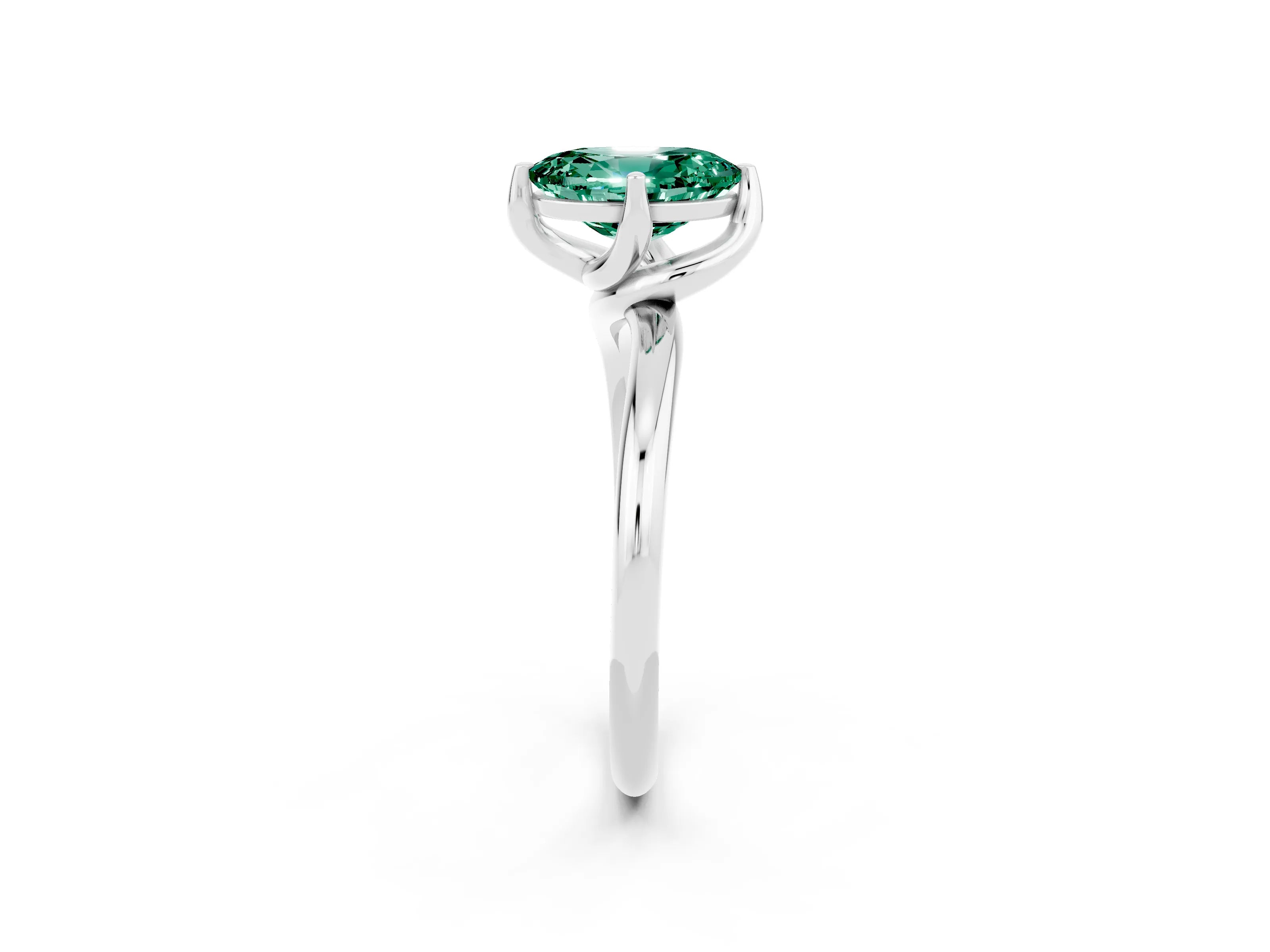 White gold Oval Cut Green Sapphire Solitaire Engagement Ring with Four-Prong Setting and Classic Band_14