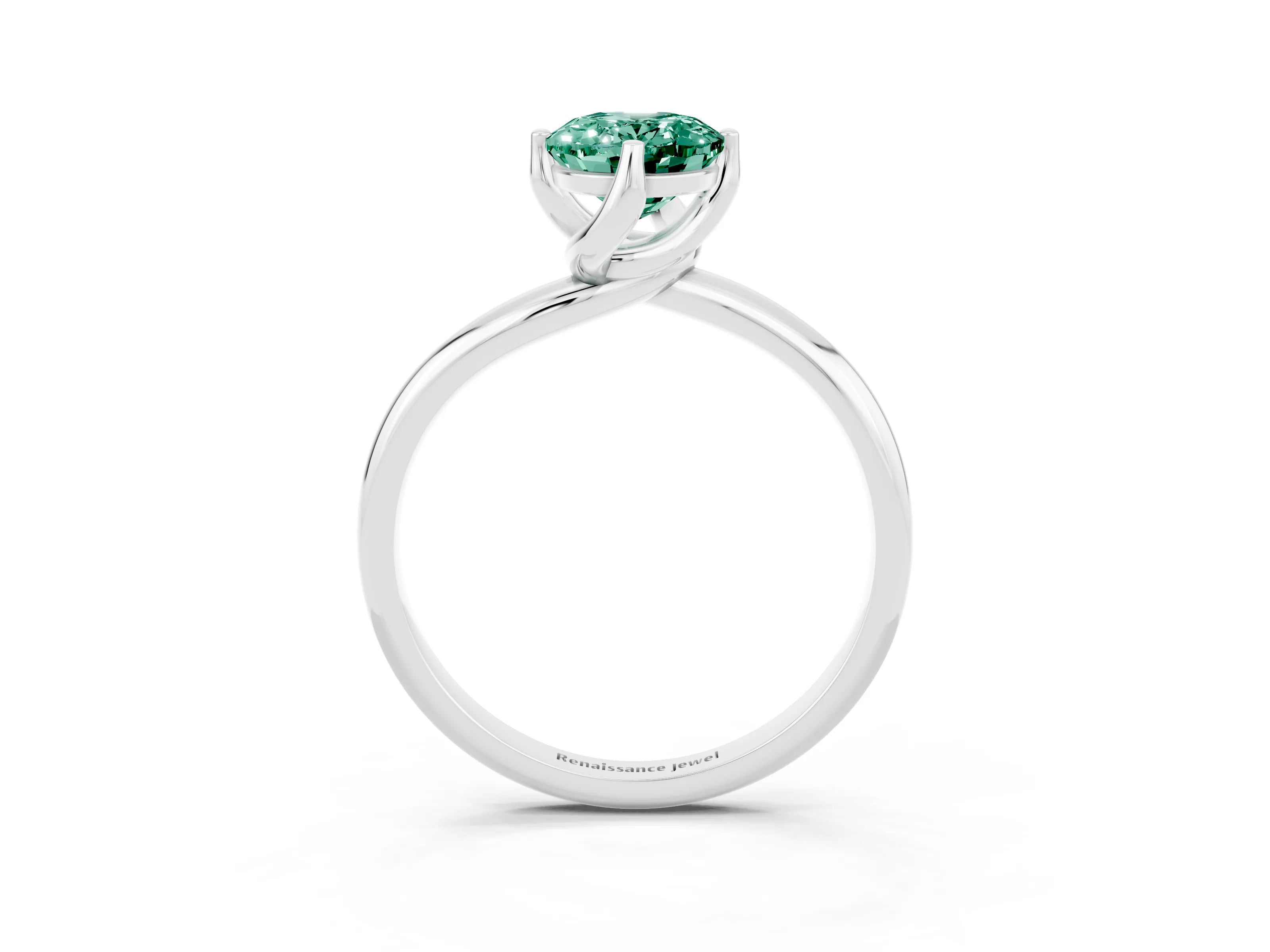 White gold Oval Cut Green Sapphire Solitaire Engagement Ring with Four-Prong Setting and Classic Band_15