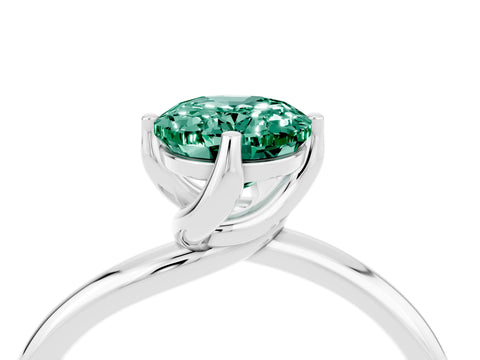 White gold Oval Cut Green Sapphire Solitaire Engagement Ring with Four-Prong Setting and Classic Band_16