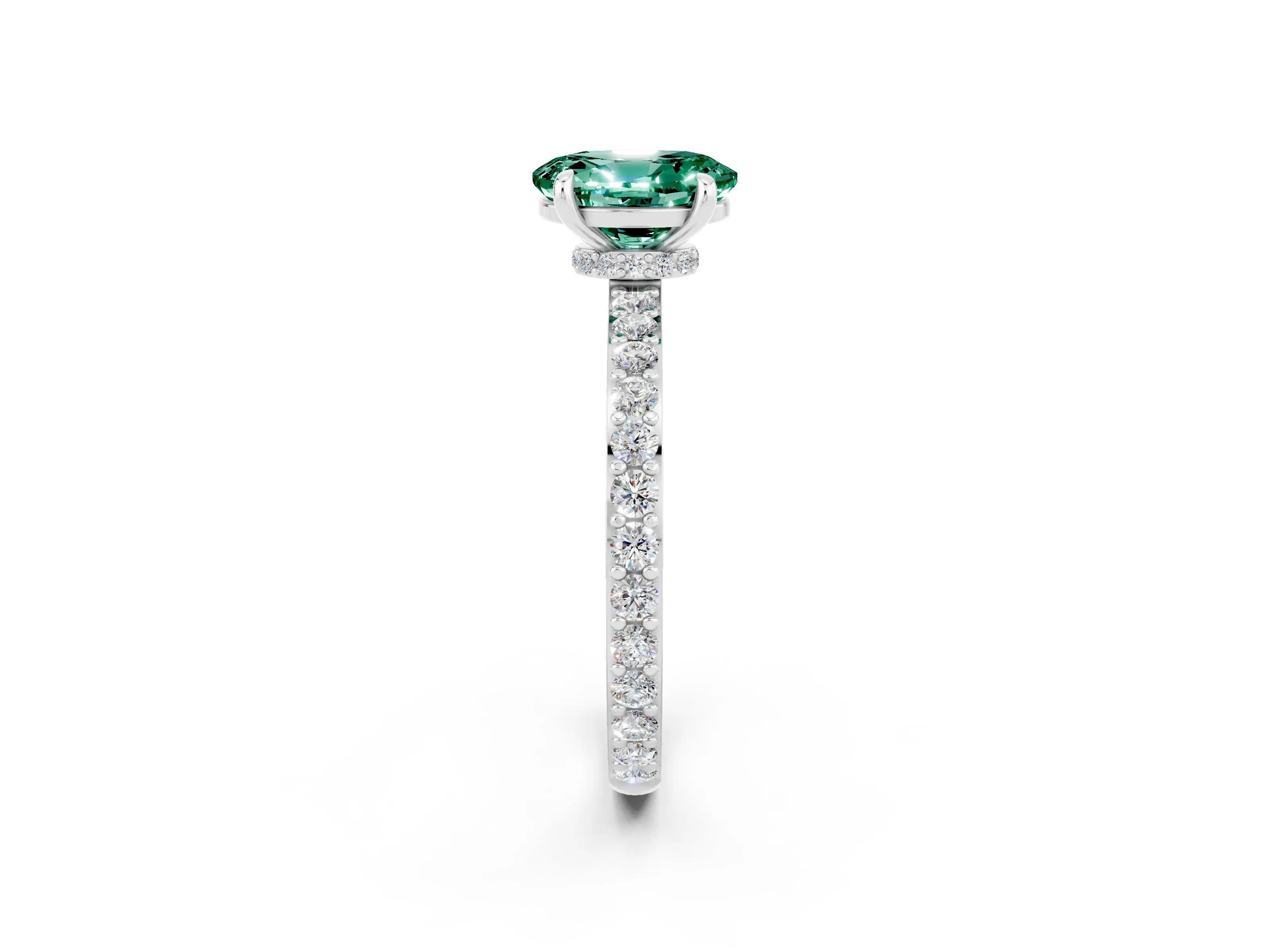 White gold Oval Cut Green Sapphire Solitaire Engagement Ring with Pavé Band and Four-Prong Setting_2