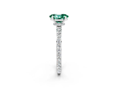 White gold Oval Cut Green Sapphire Solitaire Engagement Ring with Pavé Band and Four-Prong Setting_2