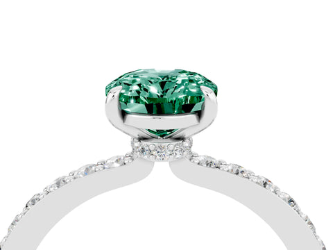 White gold Oval Cut Green Sapphire Solitaire Engagement Ring with Pavé Band and Four-Prong Setting_4