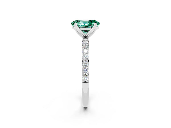 White gold Oval Cut Green Sapphire Solitaire Engagement Ring with Round  Pavé Band and Prong Setting